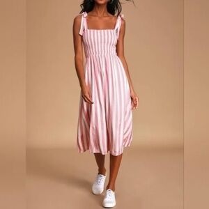 Lulus Looking Up Pink and White Striped Dress